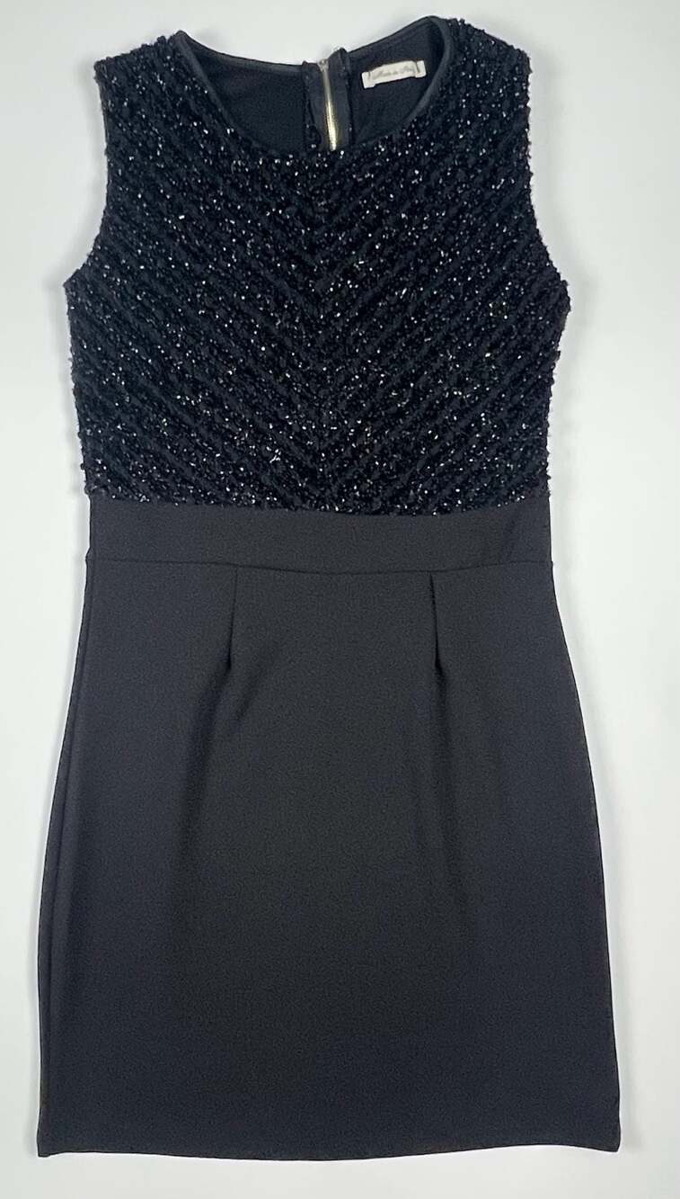 Loren Fashion Made In Italy Black Beaded Bodice Sleeveless Mini Dress